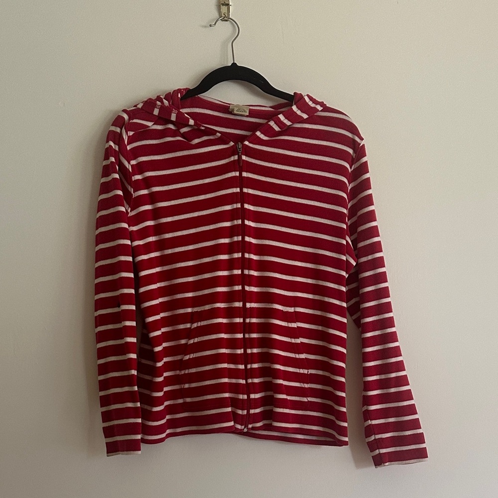 L.L. Bean Red and White Striped Zip-Up Boat Coastal Core Coastal Grandma East